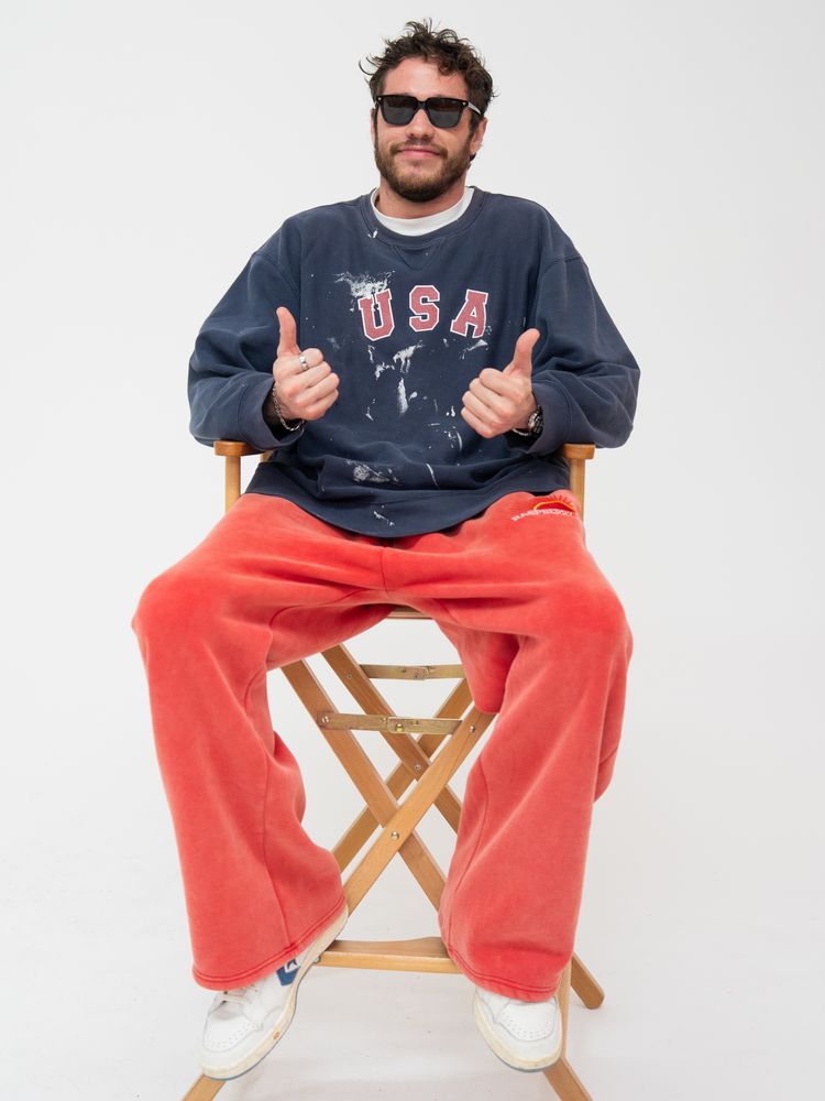 Pete Davidson, studio portrait 3 of 3, gray seamless backdrop